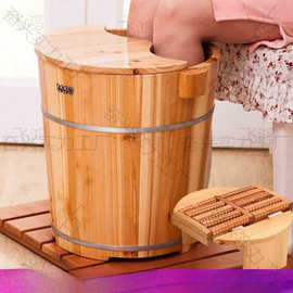 40CM高足浴桶泡脚木桶洗脚盆实木木质足疗桶家用足浴桶加盖加深