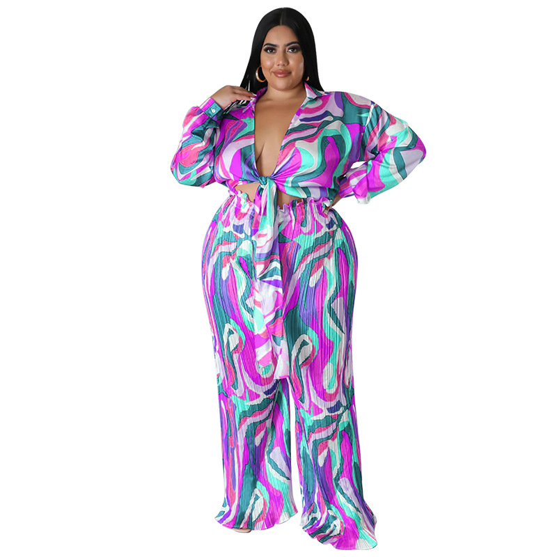 Daily Elegant Color Block Spandex Polyester Pants Sets Plus Size Two-piece Sets display picture 20