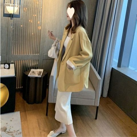 小西装女春秋中长款韩版西服宽松休闲百搭网红外套上衣潮|undefined
