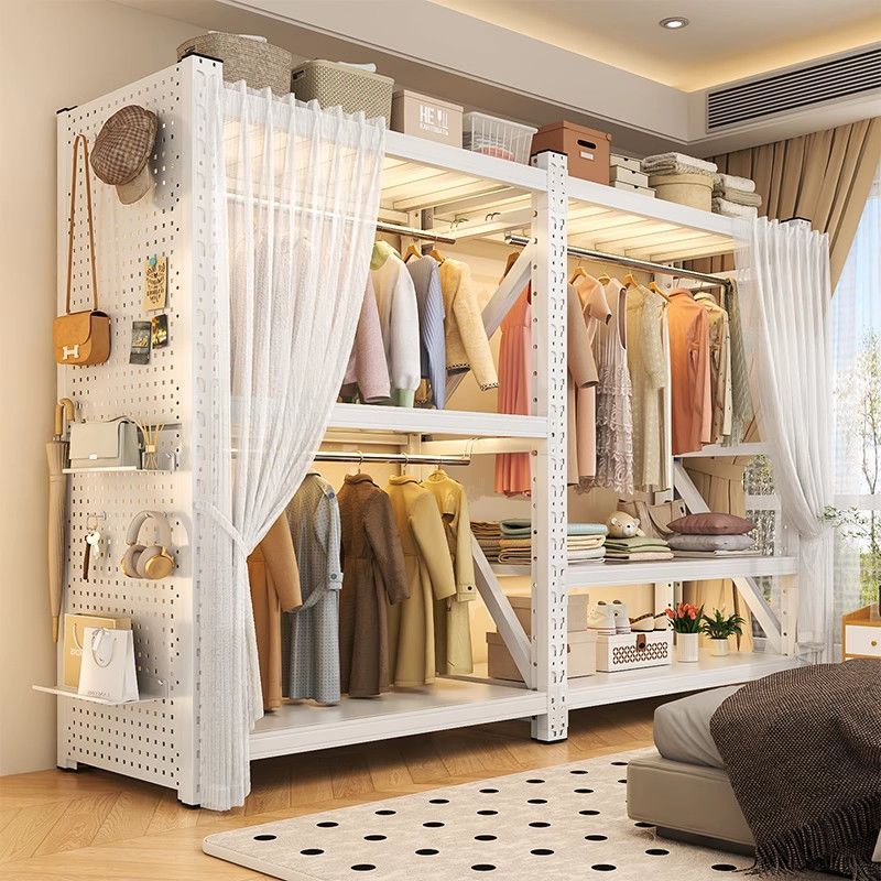 Clothes Rack Storage Rack Household Coat Rack Simple Clothes Hanger Iron Clothes Hanger Floor-Standing Bedroom Home Vertical Wardrobe