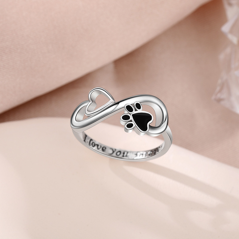 Temu Amazon Cross-border explosiva 925 plata de ley anillo infinito mujer amor popular europeo y americano cachorro garra de gato anillo