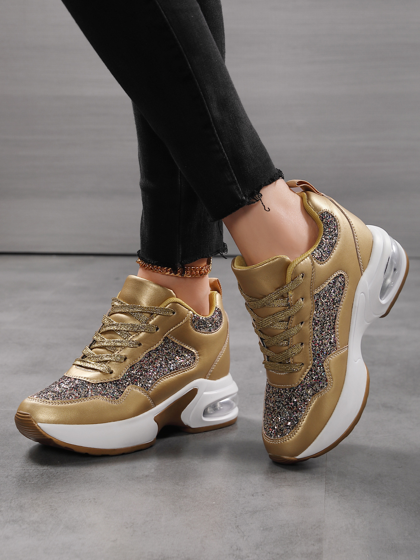 Damen Herbstmode All-in-One-Erhöhung Damenschuhe dicke Sohle Freizeitsportschuhe_voghion.com