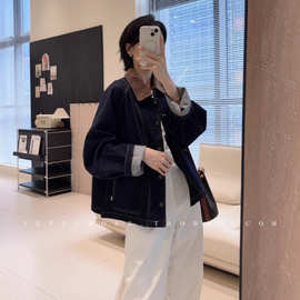 秋日丹宁~巴恩撞色廓形短款牛仔外套小个子复古明线风衣时尚百搭