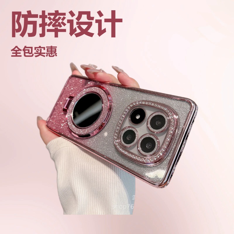 Aplicable Redmi NOTE14PRO Rhinestone Retocador Espejo Estuche para teléfono Xiaomi 14T todo incluido Soporte magnético de brillo