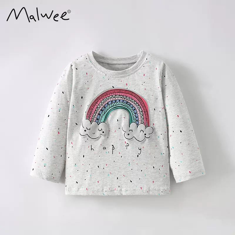 跨境malwee女童T恤秋装新款欧美中小童圆领打底衫可爱小女孩上衣