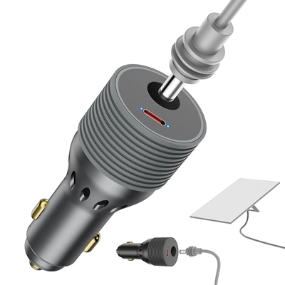 New 12V/24V Car Charger with 30V3A Boost Function, Portable for Camping and RVs, Car Cigarette Lighter Charger with DC Port (Mobil şarj cihazları) - gray