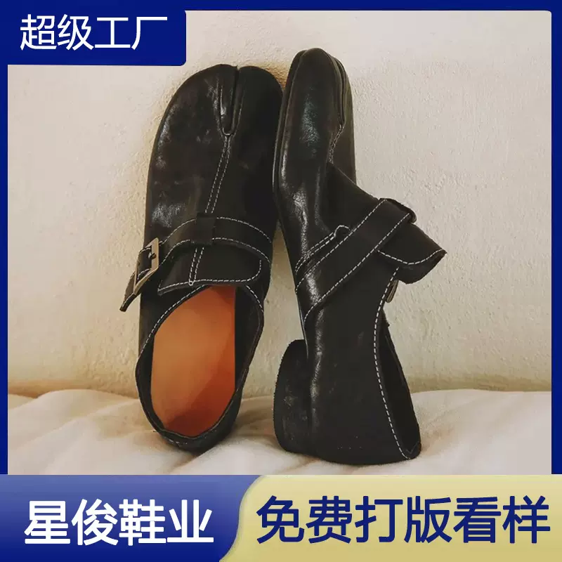 复古分趾马蹄勃肯鞋女25秋东新款休闲外穿粗跟懒人鞋猪蹄小皮鞋