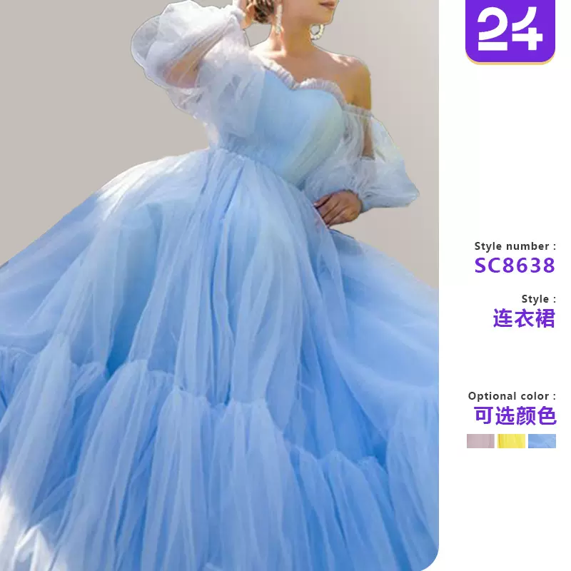 2025跨境夏季新款欧美女装时尚抹胸连衣裙网纱性感大摆婚纱晚礼服