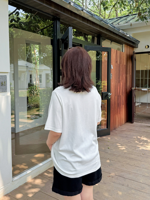 ダブルデイビッグサイズファットmm婦人服2025夏の新しいスタイルカバー肉痩身ファッションネクタイステッチラウンドネックtシャツ8980|undefined