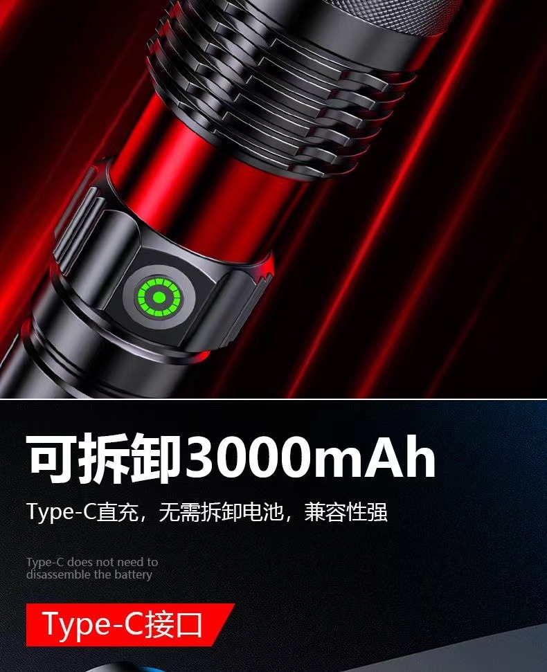 Strong light flashlight super bright rechargeable treasure led outdoor long-range small household outdoor lithium zoom xenon lamp