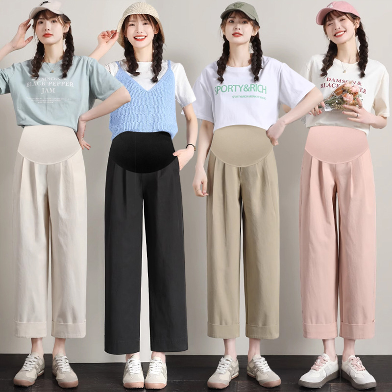 Pregnant Women's Pants 2025 Spring and Summer Loose Overalls Cropped Pants Wide Leg Pants Japanese-type Daddy Pants Straight Carrot Pants Pregnant Women's Pants 2025 Spring and Summer Loose Overalls Cropped Pants Wide Leg Pants Japanese-type Daddy Pants Straight Carrot Pants