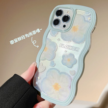 波浪边大花适用iPhone14promax苹果15手机壳13光油xr透明11油画8p