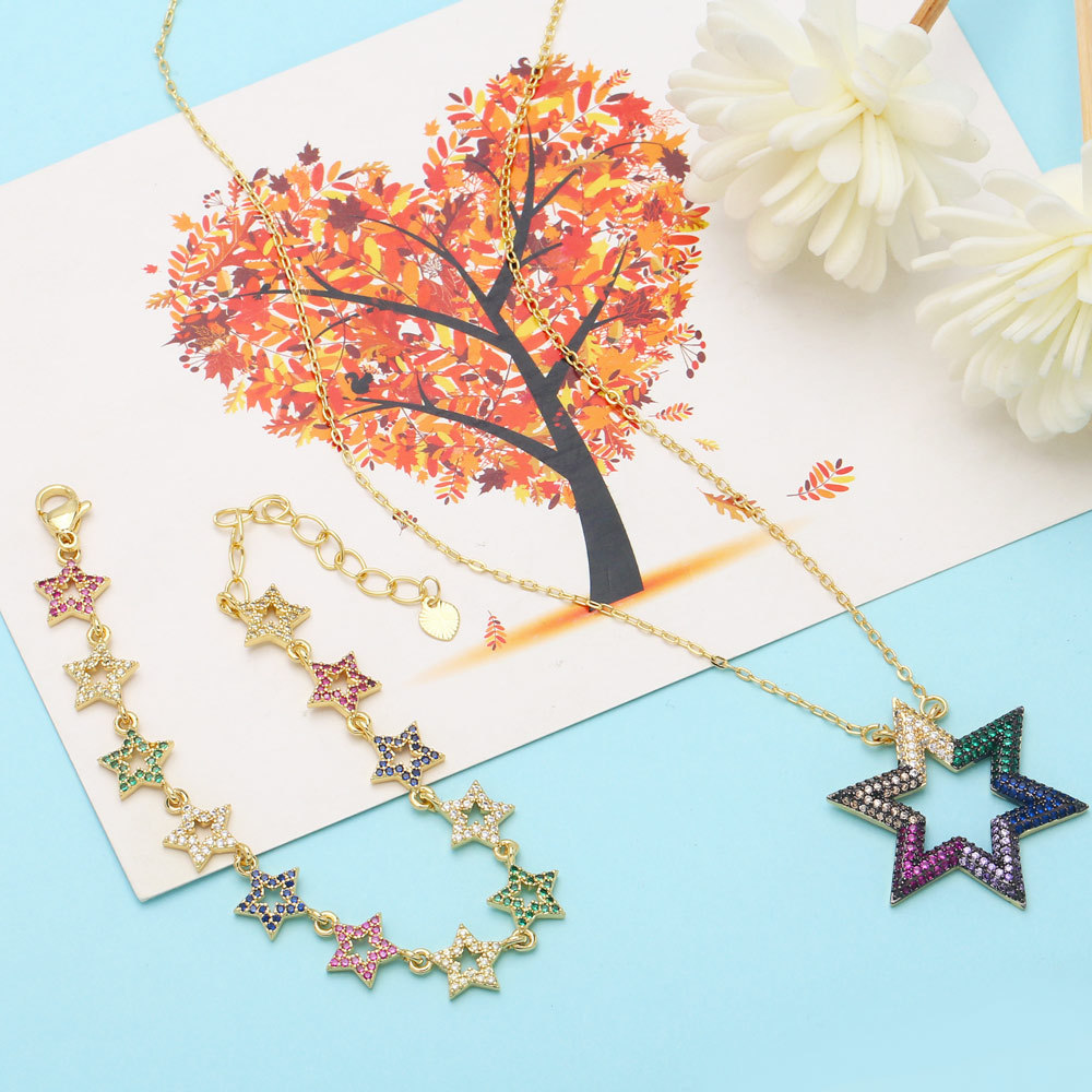 Fashion Star Copper Inlay Zircon Bracelets Necklace