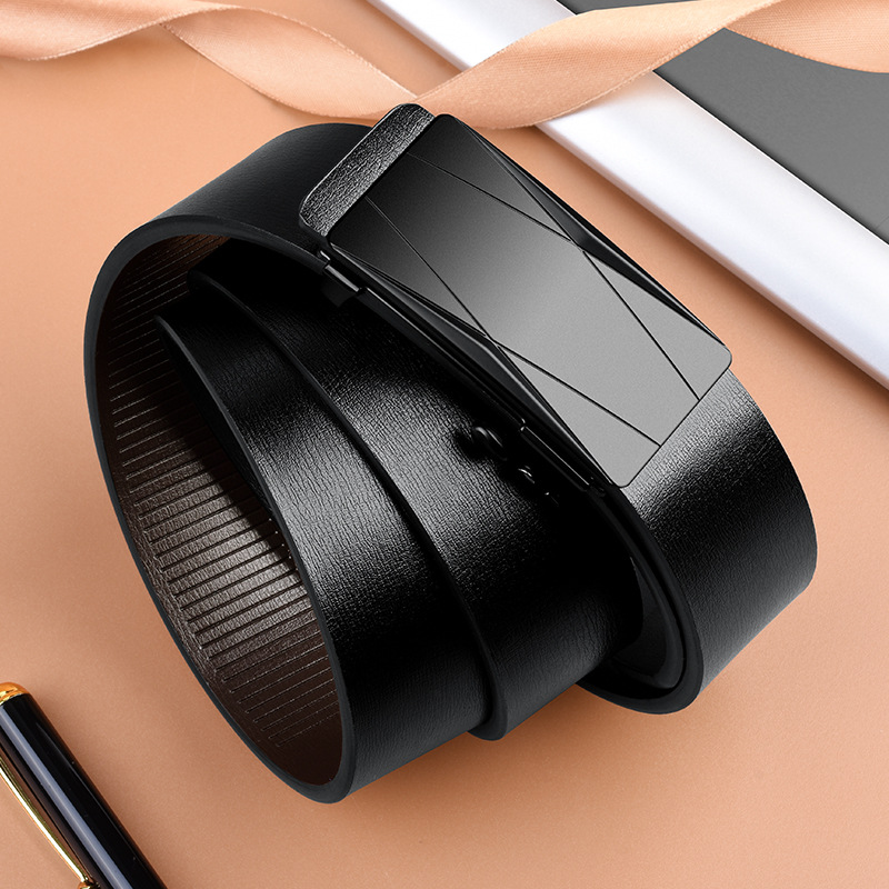 New Belt Men's Genuine Leather Toothless Inner Wear Automatic Buckle Belt Men's Business Leisure Youth Middle Age Pant Belt Two Layer Cowhide_voghion.com