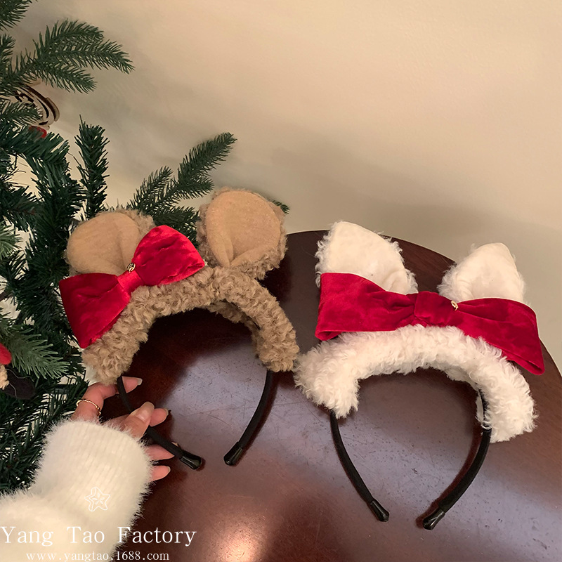 2025 Año Nuevo Pequeño conejo arco peluche banda de pelo Año Nuevo lindo conejo vestido accesorios de fotos joyas para el pelo