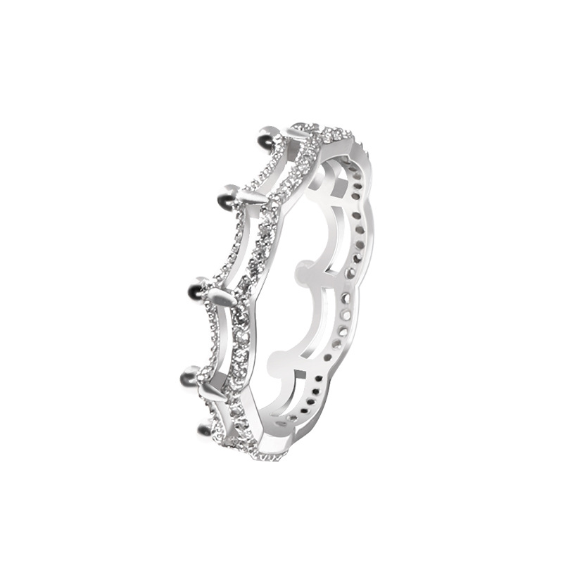 Anillo de corona de plata esterlina S925 Luz de las mujeres de lujo personalidad de la moda de alto grado anillo incrustado con diamantes Anillo de dedo índice de comercio exterior de Amazon