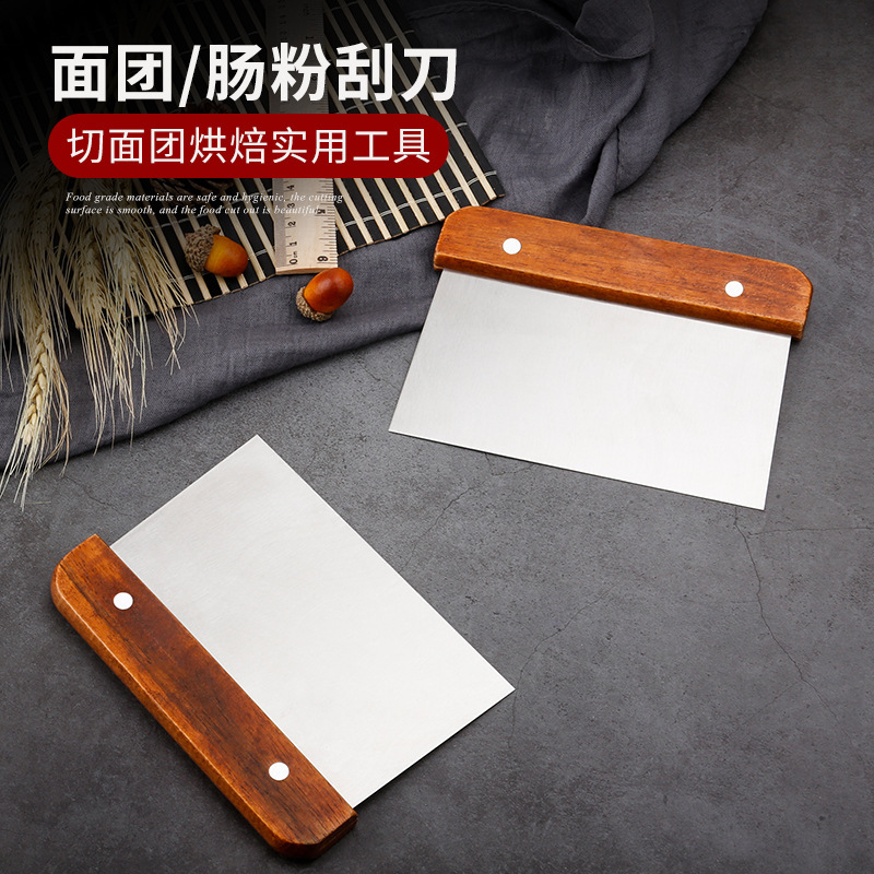 Cross-border wooden handle dough cutter stainless steel flour cutting sausage powder scraper dough cutting baking tool hand rolling dough cutter