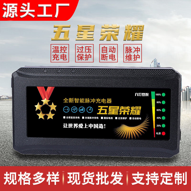 Electric car charger six-light display power pulse repair full of self-stop five-star glory battery car charger