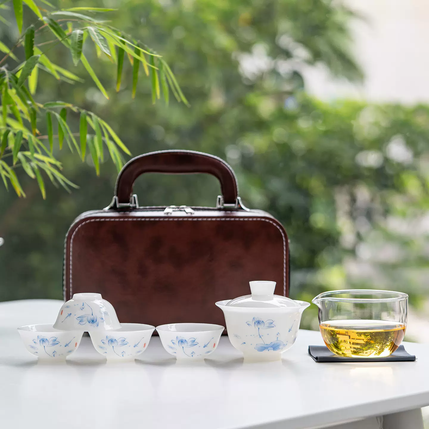 璞玉快客杯旅行茶具套装户外便携式三才盖碗家用纯白陶瓷伴手礼