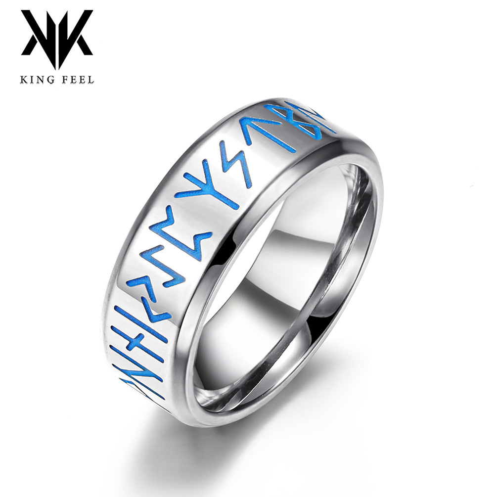 8mm interior arco espejo luz podredumbre grabado nórdico Viking texto luminoso anillo luminoso simple estilo europeo hombres anillo pulsera