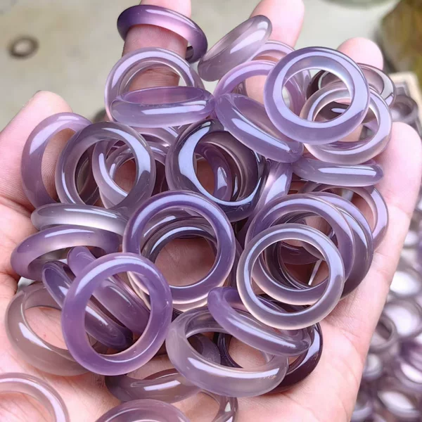 High-quality jadeite ring in smoky purple, suitable for both men and women, agate ring that suits everyone, jewelry