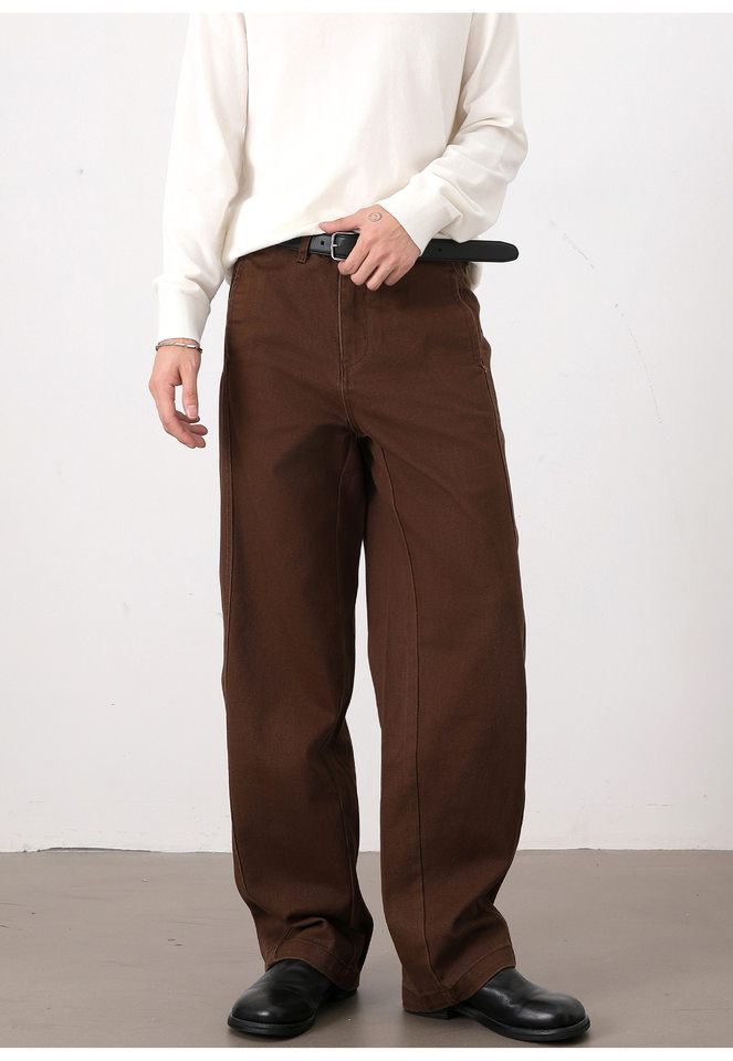 Quần jeans nam ống đứng dáng rộng phong cách Mỹ retro cơ bản — Màu be, Màu kaki, Màu nâu cà phê, màu đen chi tiết 10