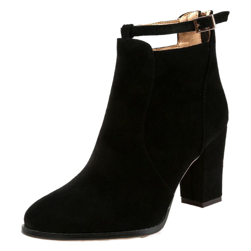 2018 otoño e invierno nuevo estilo británico tacón grueso tacones altos botas cremallera trasera Comercio exterior más tamaño mujeres Martin botas