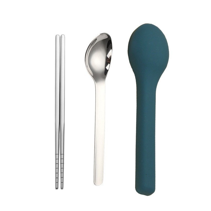 스푼 젓가락 [블루 실리콘 슬리브]]