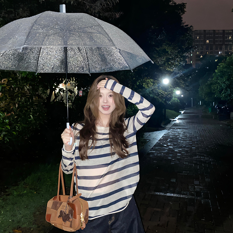 Transparent Umbrella with Rainy Day Atmosphere, High Appearance, Long Handle, Thickeneded and Reinforced, Ultra-Light Korean Student Transparent Umbrella