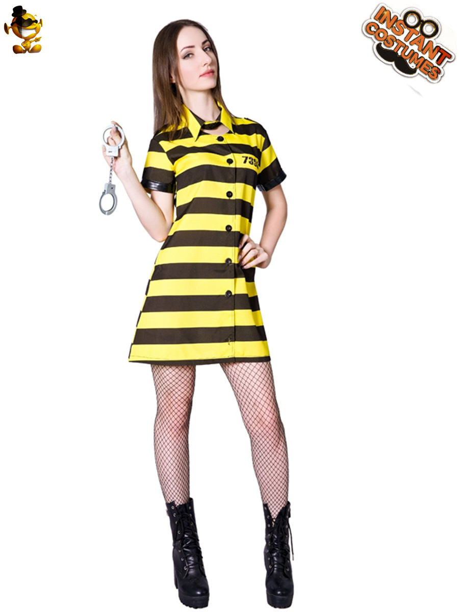 Nueva ropa de Halloween pareja más tamaño rayas prisionero papel juego traje etapa Cosplay traje image 6