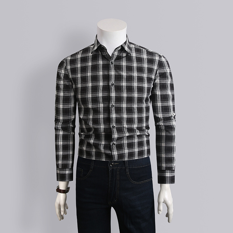 Early Spring New Style Men's Lapel Non-Iron Long-Sleeved Business Casual High-End Plaid Bamboo Fiber Business Casual Long-Sleeved Shirt Early Spring New Style Men's Lapel Non-Iron Long-Sleeved Business Casual High-End Plaid Bamboo Fiber Business Casual Long-Sleeved Shirt