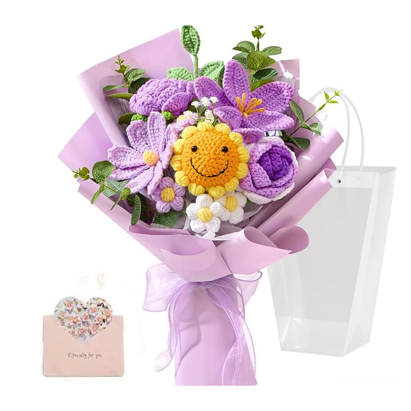 Productos transfronterizos acabados de lana tejido flores hechas a mano girasol trenzado regalos de vacaciones decoración flores falsas al por mayor