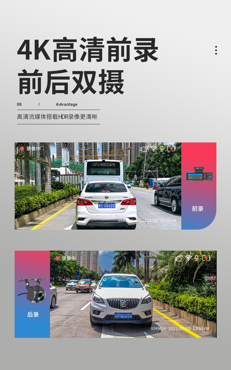 Cross-Border High-Definition 4K Driving Recorder with Three Lenses, Gps Positioning, Loop Recording, Night Vision, Parking Monitor, and Vehicle-Mounted Device
