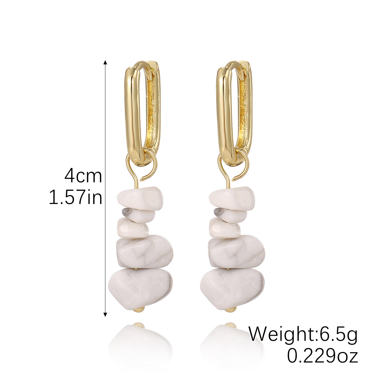 E2505-10 직사각형 흰색 자갈 귀걸이