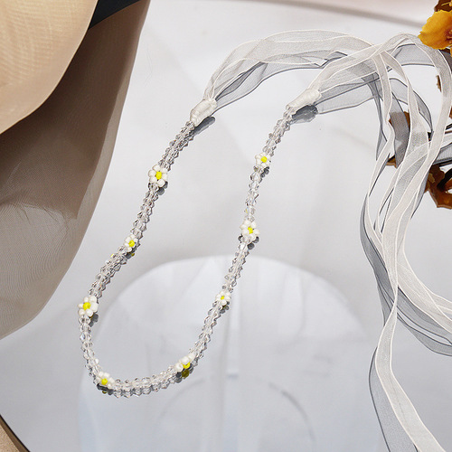 Dual-purpose pearl crystal hairband necklace Internet celebrity temperament super fairy bow crystal tie hair accessories headband necklace for women