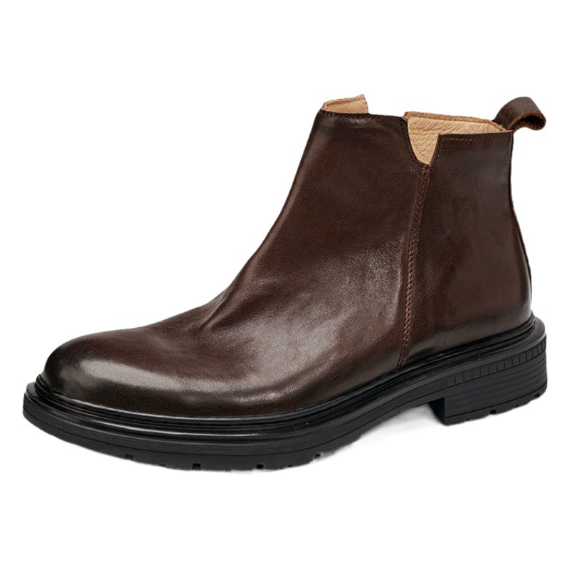 Кожаные ботинки мужские из натуральной кожи осенне-зимние Ботинки Martin с круглым носком на толстой подошве Винтажные ботинки челси на молнии мотоциклетные модные Универсальные кожаные ботинки