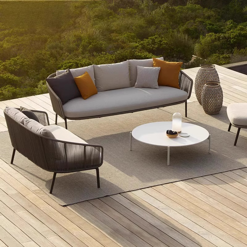 Sofá de caña al aire libre nórdico patio impermeable silla de caña solar mesa de té combinación de tejido al aire libre ocio creativo sillón reclinable
