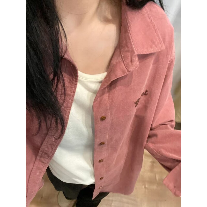 French Retro Lapel Corduroy Shirt for Women Spring and Autumn New Design Niche Loose Chic High-End Top