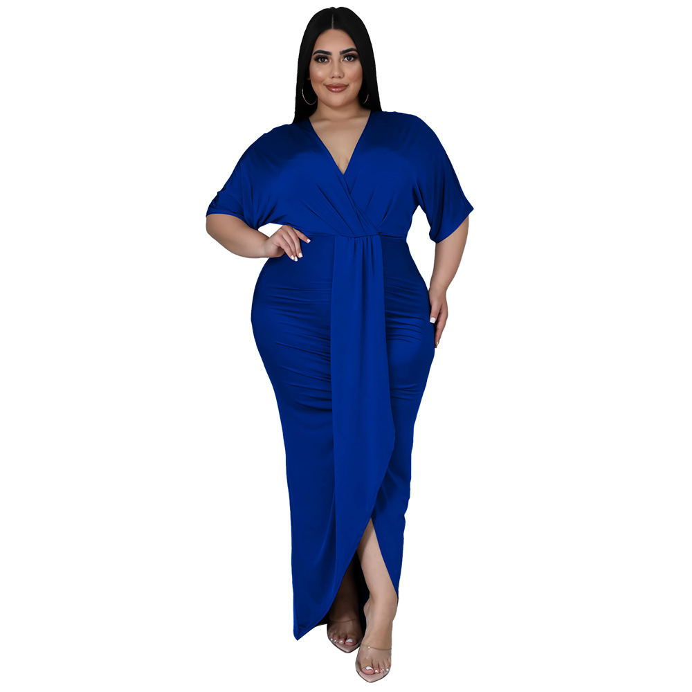 2022 primavera europea y americana nueva moda más el tamaño de las mujeres de comercio exterior sexy discoteca irregular split vestido con cuello en V