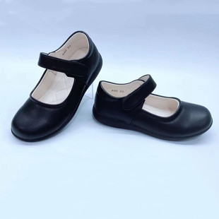 2025 Spring New Girls' Single Shoes Student Black Leather Shoes Performance Shoes Long-Term Availability Available in Various Sizes British Style