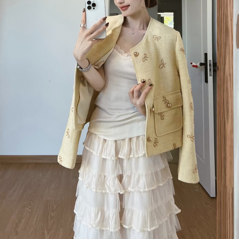 【月华轻绡】蝴蝶秀珠短外套女秋季高级感上衣+蛋糕裙套装两件套|undefined