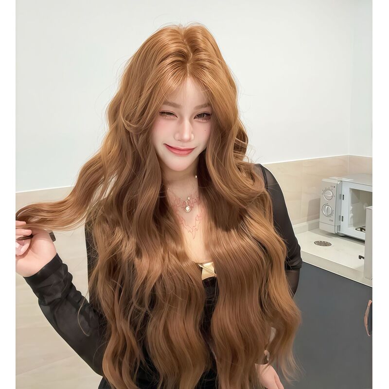 【Little Butter Latte】Refined Milk Tea Chestnut Brown Long Curly Hair Fashion Supernatural High Crown Full Head Wig 【Little Butter Latte】Refined Milk Tea Chestnut Brown Long Curly Hair Fashion Supernatural High Crown Full Head Wig