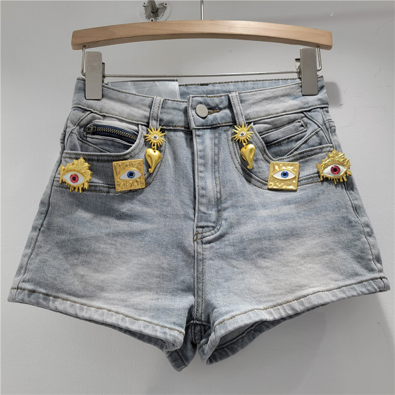 Pantalones Cortos de Mezclilla de Tiro Bajo Desgastados Poliéster Cintura Baja