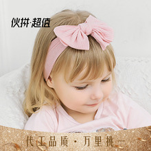 年盛饰品新款发饰 外贸纯色手工婴儿头带螺纹宽边儿童蝴蝶结发带