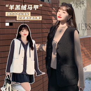 Plus size fat trendy vest female fat people autumn and winter granular velvet temperament outer wear thickened vest coat 3178