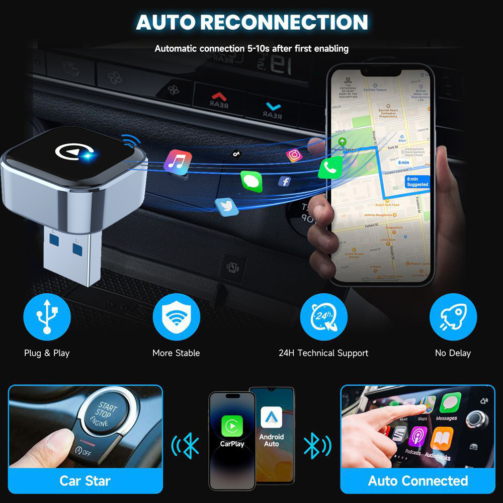 Cross-Border Wired-To-Wireless Carplay Car Connectivity Box Module Smart Android Auto Carplay Box