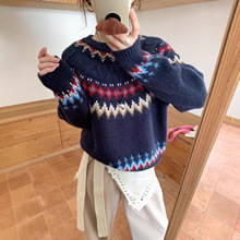 设计感羊毛费尔岛毛衣女秋冬2025新款复古针织上衣加厚内搭打底衫