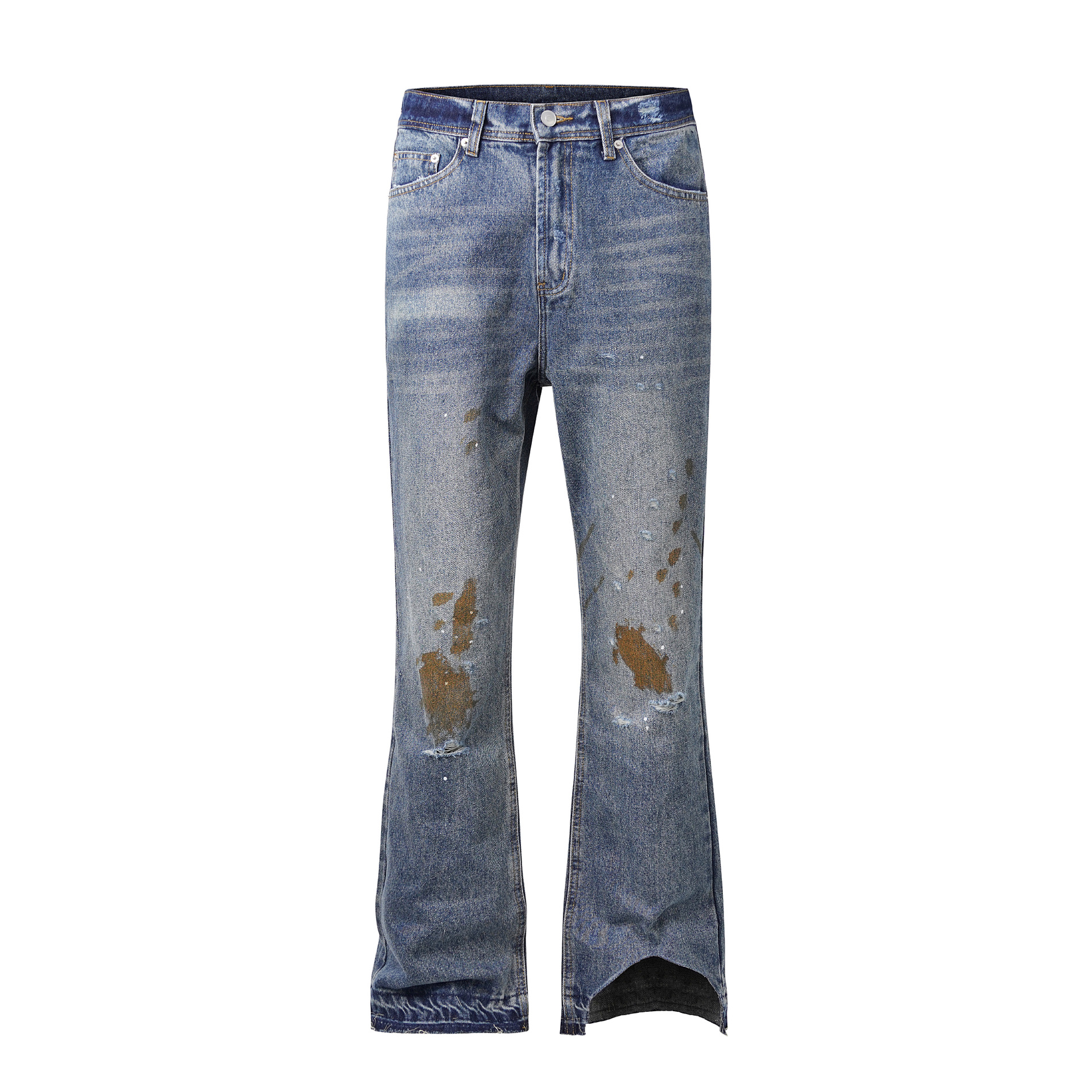 Herrenbekleidung High Street gewaschene, lockere, weit geschnittene ERD-Jeans im gleichen Stil mit ausgestelltem Bein_voghion.com