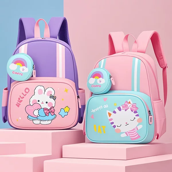 New Children's Schoolbag Cartoon Cute Kindergarten Backpack with Pencil Case suit 3-4-5-6 Years Old Girl Backpack