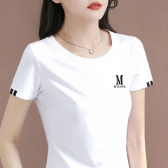 2025 新しい夏の無地半袖 Tシャツ女性のラウンドネック右肩多用途スプライシングスリム Tシャツトップ女性のトレンディな
